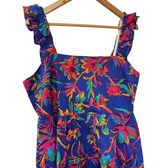J. Crew Square Neck Floral Tropical Midi Dress Size 14 Blue Dark Peo Event NEW - Picture 2 of 8